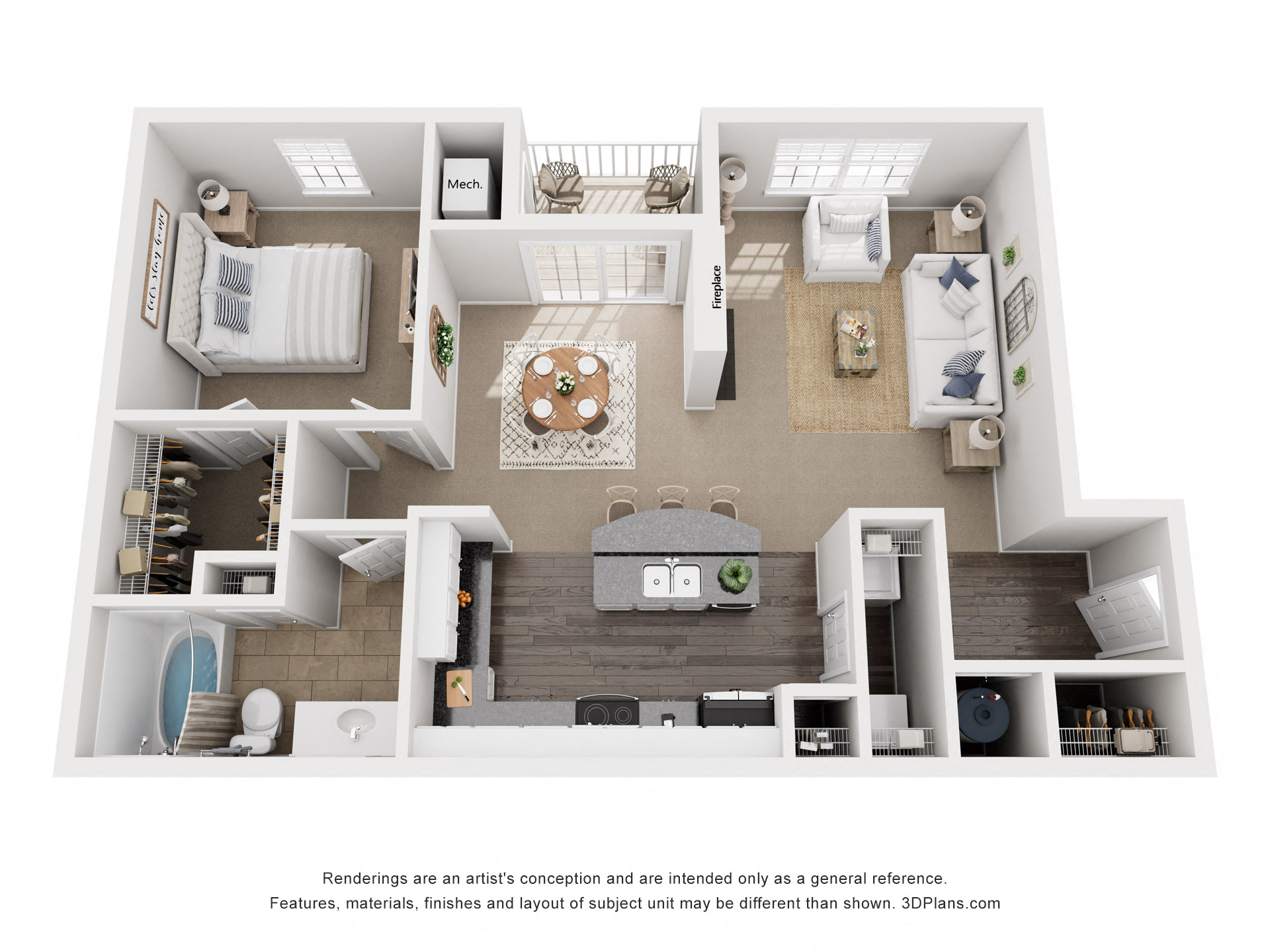 Floor plan for 1 bed, 1 bath, 872 sqft